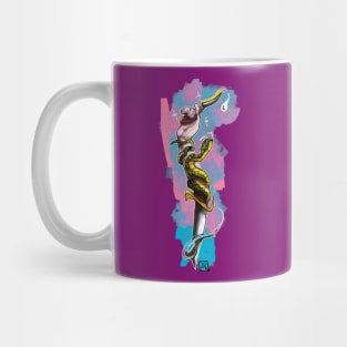 neo traditional knife and hand and snake on pop background Mug